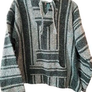 Vintage Green‎ Stripe Woven Surf Hoodie Sweatshirt Green white striped hoodie